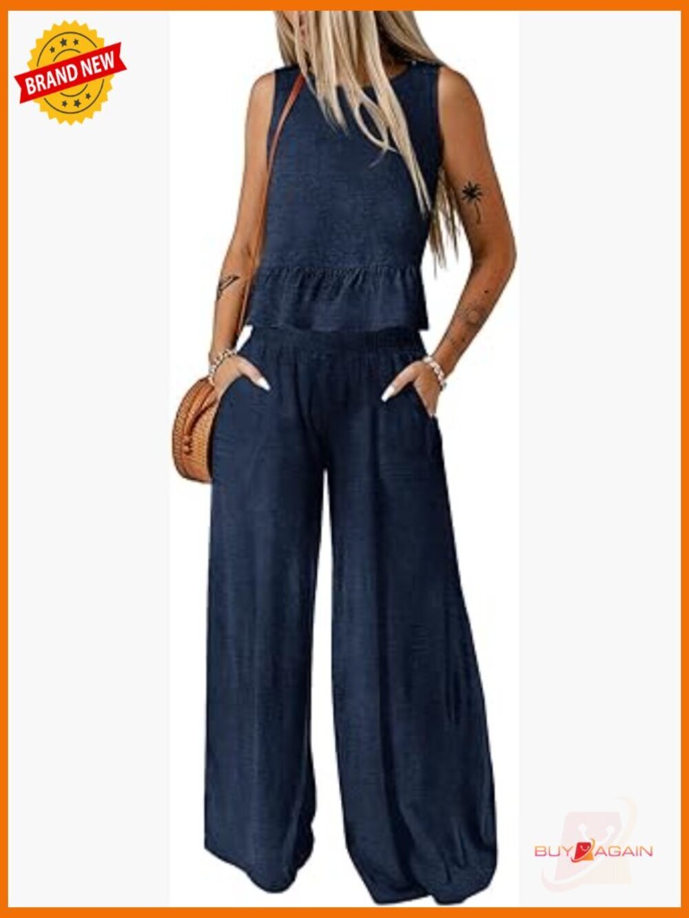 Sleeveless Two Piece Tank Top Wide Leg Pants Set